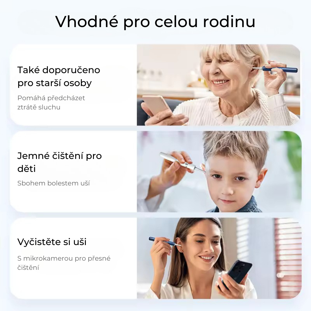 Chytrý bezdrátový čistič uší s kamerou (Android/iOS)